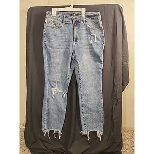 Judy Blue Jeans Womens Distressed Denim Slim Fit Fit Stretch USA Sz 14 W